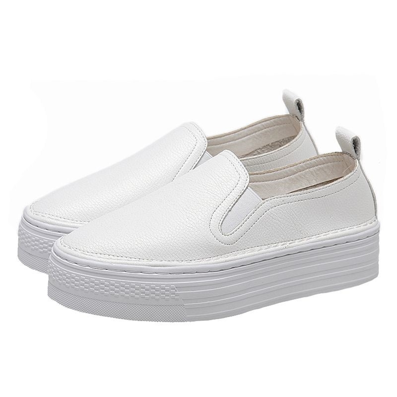 Ženske kožne loaferice, bijele, slip-on s debelim potplatom