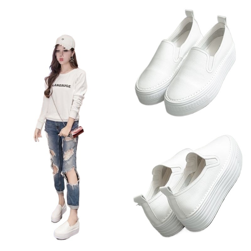 Ženske kožne loaferice, bijele, slip-on s debelim potplatom