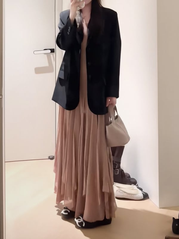 Ženski crni blejzer sako, opuštena silueta, uredski stil, jesen 2025, Paris Evening Breeze