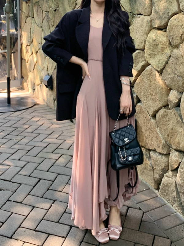 Ženski crni blejzer sako, opuštena silueta, uredski stil, jesen 2025, Paris Evening Breeze
