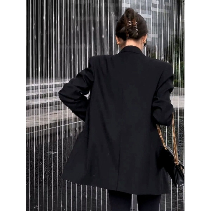Crni ženski casual blazer, jesen 2025, nova verzija, uski struk