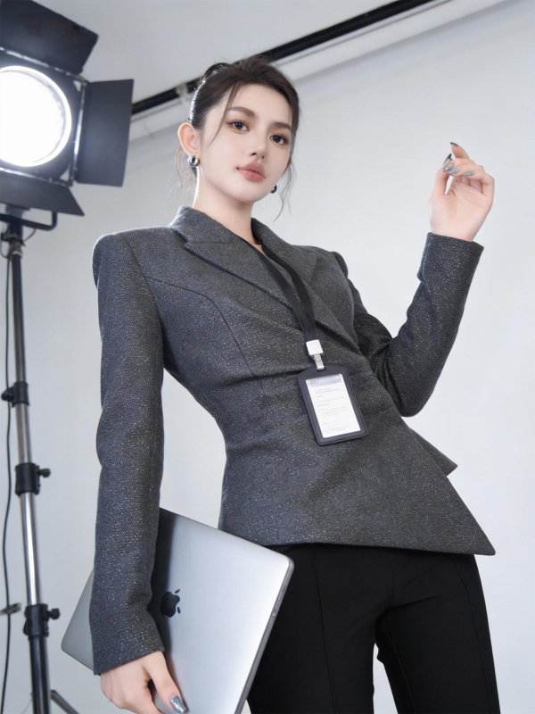 Ženski slim-fit blejzer s plisom oko struka i elegantnim dizajnom, proljeće 2026 (35424)