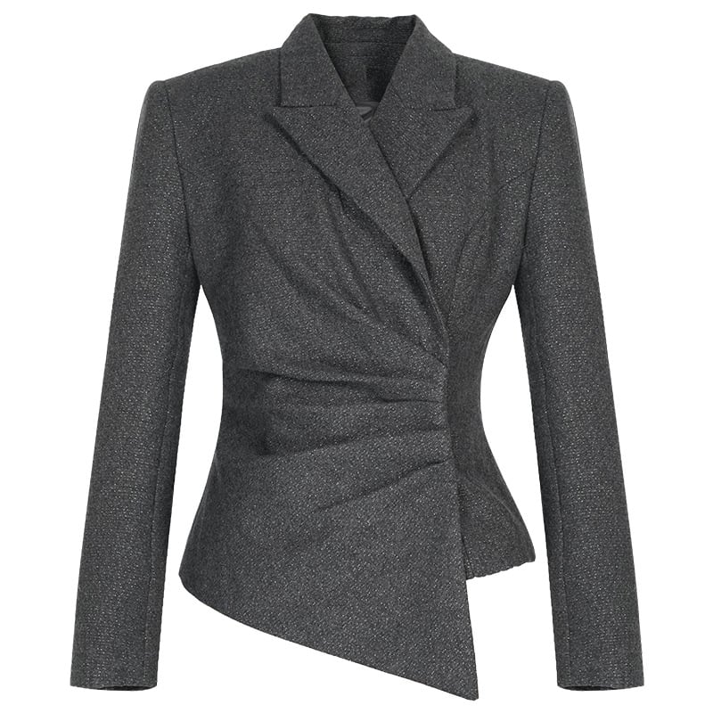 Ženski slim-fit blejzer s plisom oko struka i elegantnim dizajnom, proljeće 2026 (35424)