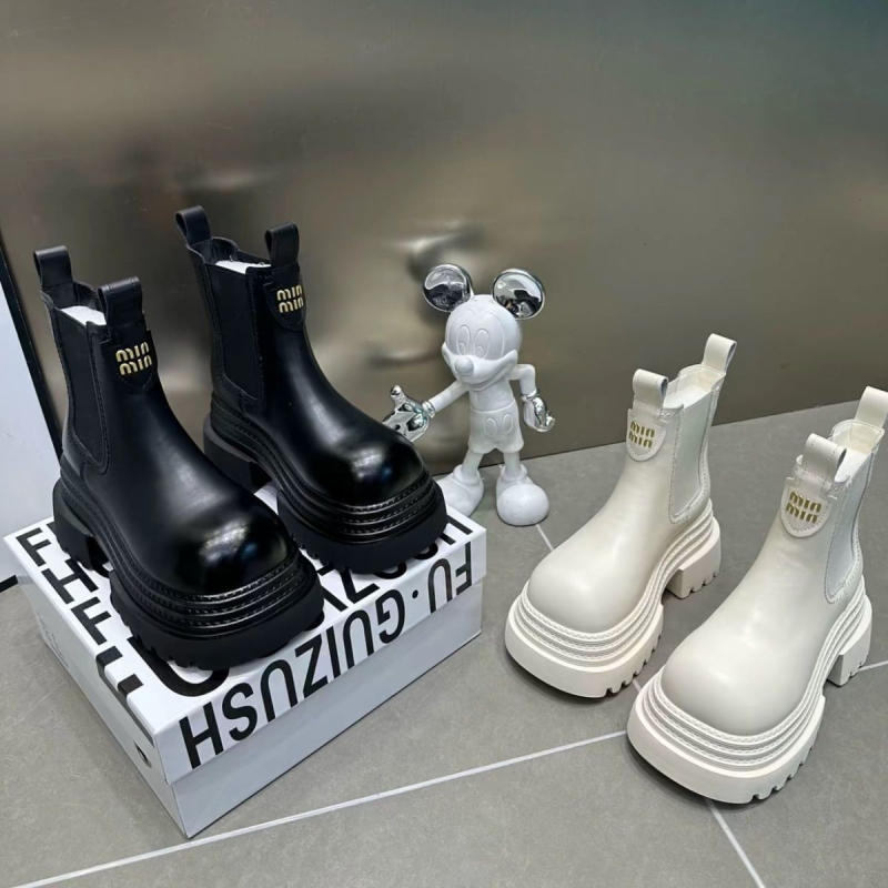 Ženske Martin čizme s debelim potplatom za povećanje visine, srednje visoke, britanski stil, okrugli vrh, debeli pet 6–8 cm, sintetička koža, gumeni potplat