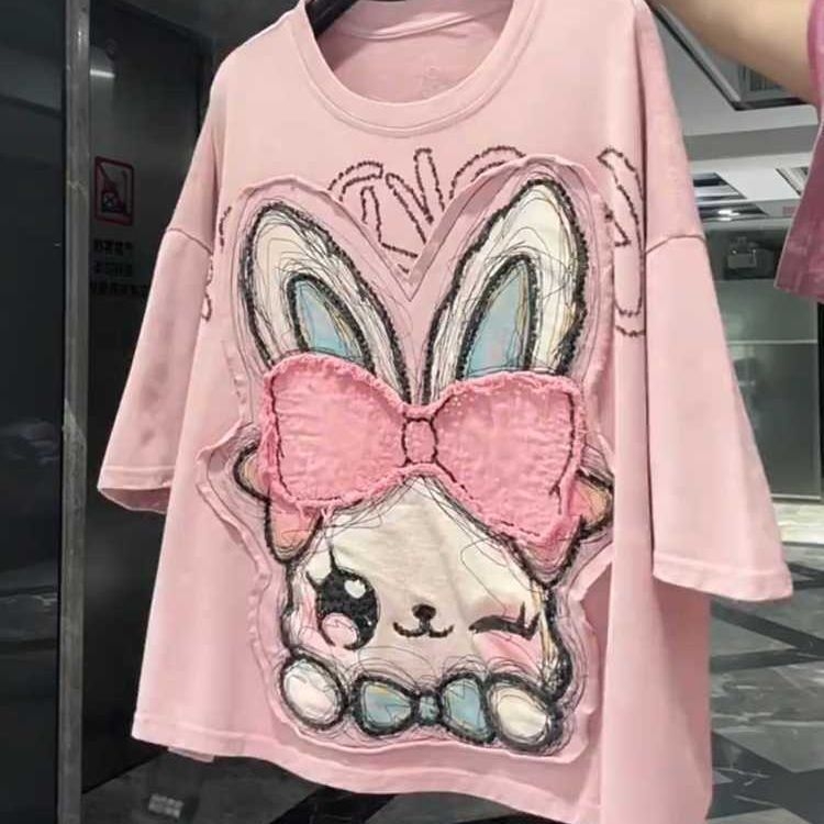 Ženski T-shirt s patchwork tiskom, kratki rukavi, plus veličina, opuštena silueta, ljeto 2025