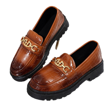 Ženske platform loaferice od mekane kože, smeđe boje, slip-on, britanski stil, plus veličina, niski gornji dio, debeli đon, ljeto