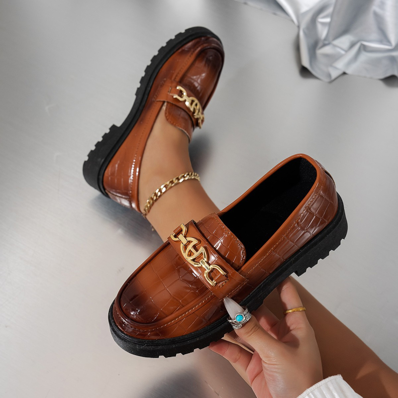 Ženske platform loaferice od mekane kože, smeđe boje, slip-on, britanski stil, plus veličina, niski gornji dio, debeli đon, ljeto