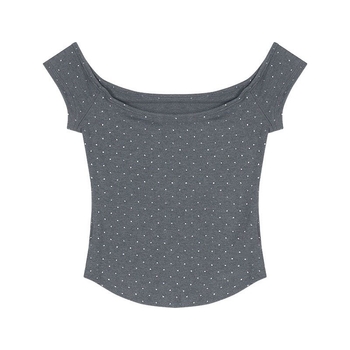 Ženski T‑shirt s točkicama, uski kroj, kratke rukave, ljeto, izrez s jedne linije i otvorena ramena