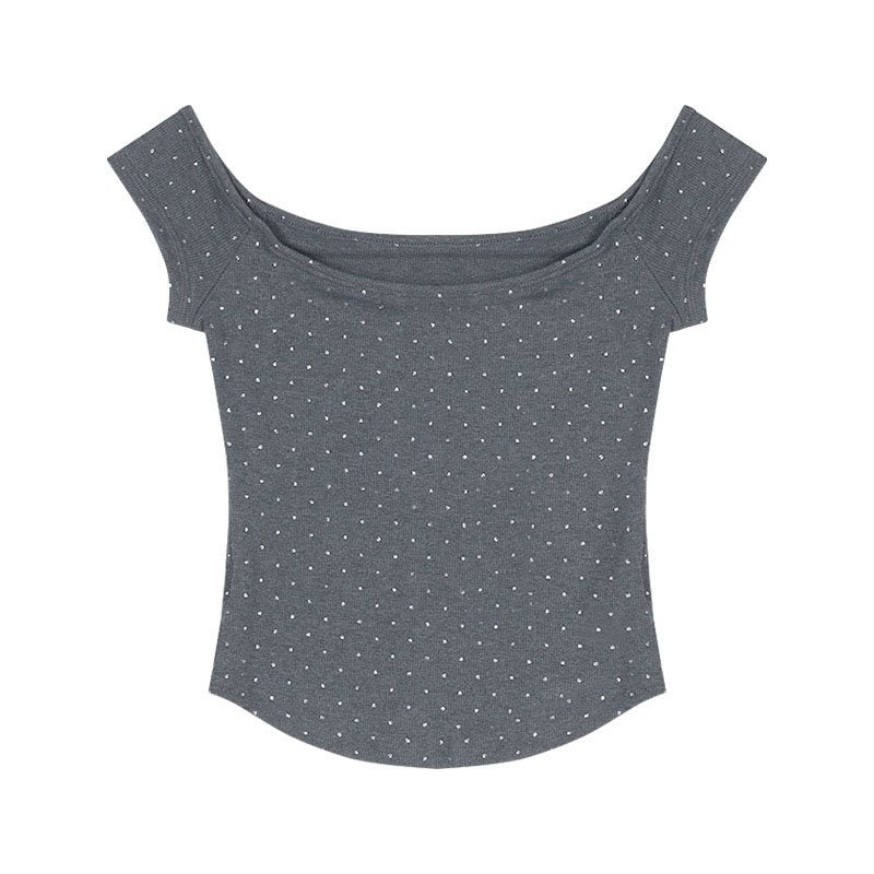 Ženski T‑shirt s točkicama, uski kroj, kratke rukave, ljeto, izrez s jedne linije i otvorena ramena
