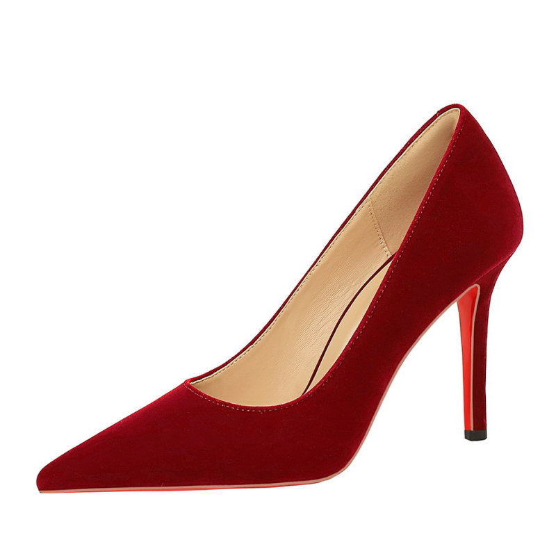 8355 Francuski retro stil, velur cipele s oštrim vrhom, slip-on žene, uski potpetice