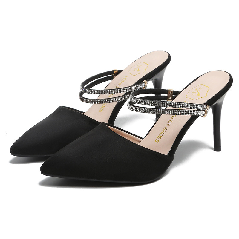 Ženske sandale s visokom petom i dijamantnim trakama, šiljat vrh, tanak stiletto potpetica, 9 cm, ljeto 2026