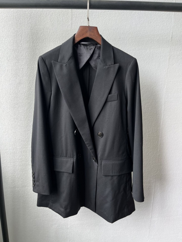 Max Home 2025 Žensko crno vuneno sako s dvostrukim kopčanjem, elegantan uredski stil