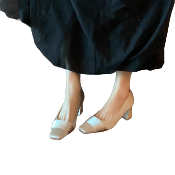 Izuzetno mekane cipele od ovčje kože, nude satin u franuskome stilu, ženske visoke potpetice s kvadratnim vrhom i debelim potpeticama, elegantne svadbene cipele uz udoban nošenje