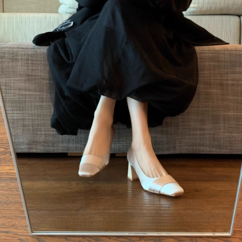 Izuzetno mekane cipele od ovčje kože, nude satin u franuskome stilu, ženske visoke potpetice s kvadratnim vrhom i debelim potpeticama, elegantne svadbene cipele uz udoban nošenje