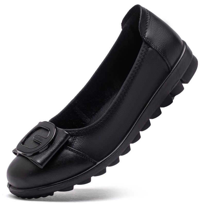 Ženske slip-on cipele od kože prvog sloja teleće kože, s mekanom PU potplatom, udobne protuklizne za jesen, za žene srednje dobi i starije.
