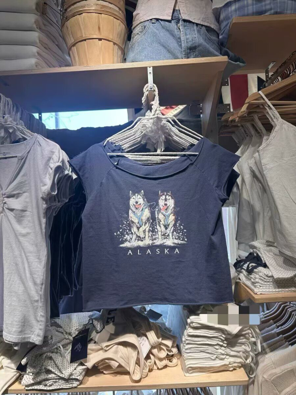 Ženski pamukasti T-shirt s otiskom dvaju aljaških haskija, BM stil, širok kroj, ljetna casual majica