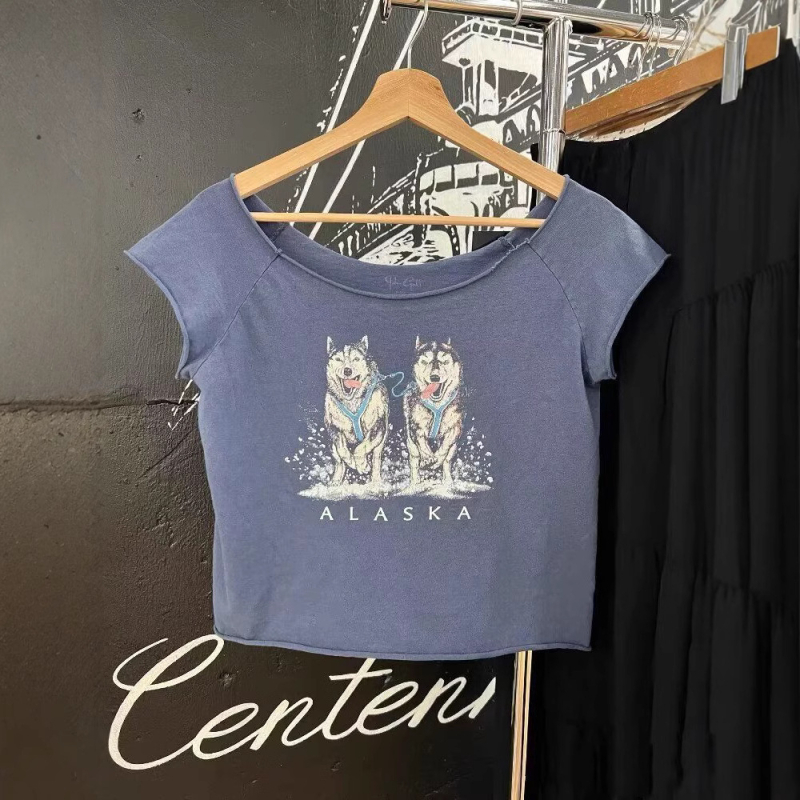 Ženski pamukasti T-shirt s otiskom dvaju aljaških haskija, BM stil, širok kroj, ljetna casual majica