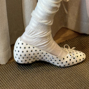 Mary Jane balerinke od ovčje kože s unutarnjim podizanjem, slip-on, mašna od prave kože