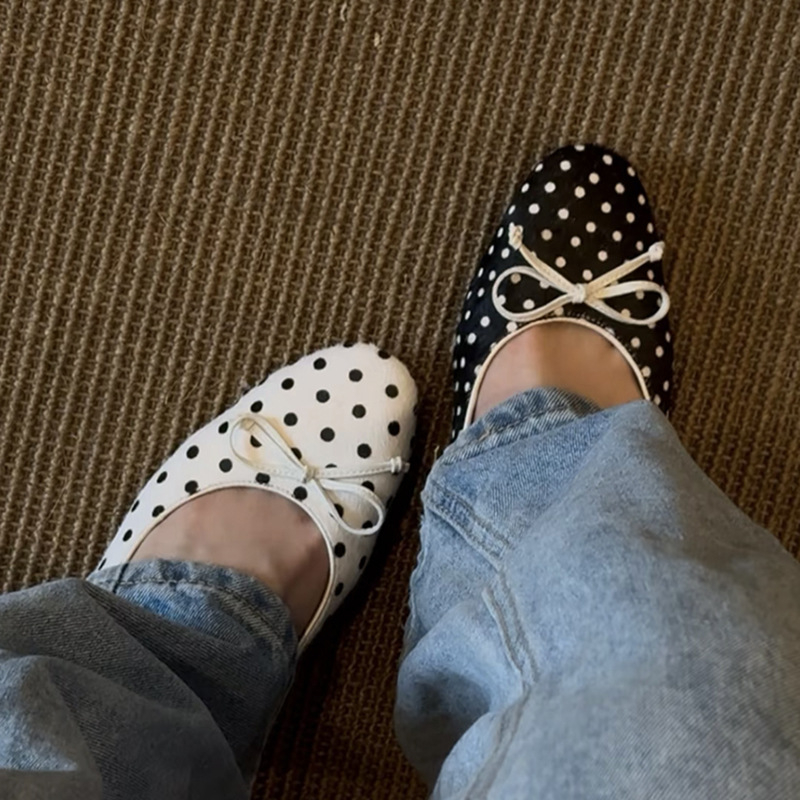 Mary Jane balerinke od ovčje kože s unutarnjim podizanjem, slip-on, mašna od prave kože
