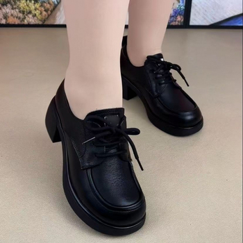 Ženske loaferice od PU kože s debelim petom, jesenji britanski stil, vezice, svakodnevne casual cipele