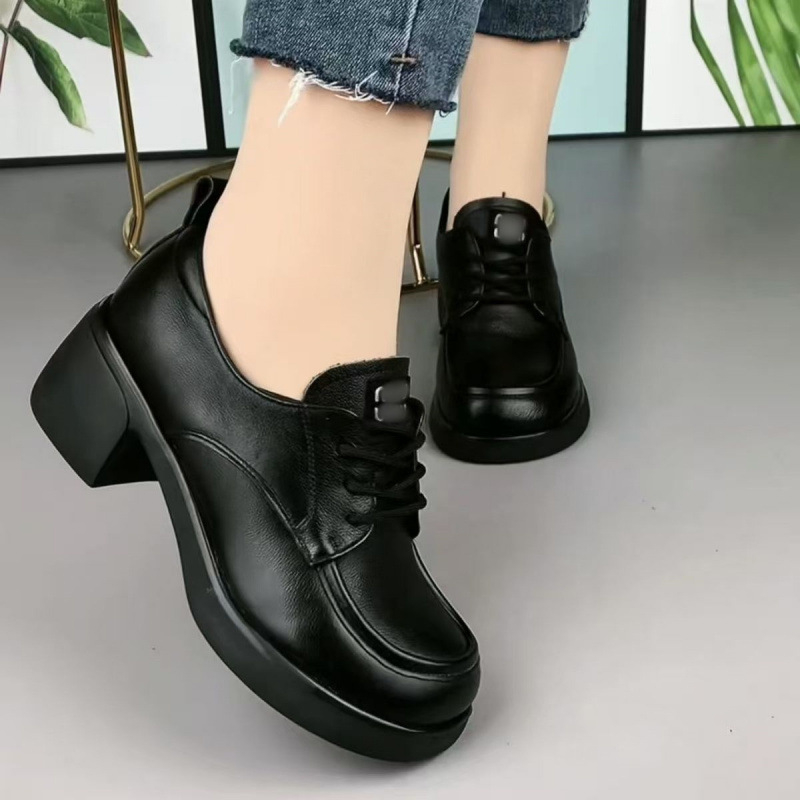 Ženske loaferice od PU kože s debelim petom, jesenji britanski stil, vezice, svakodnevne casual cipele