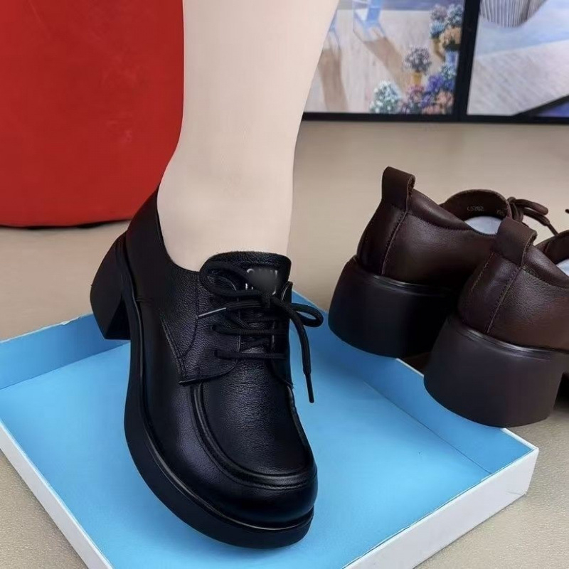 Ženske loaferice od PU kože s debelim petom, jesenji britanski stil, vezice, svakodnevne casual cipele