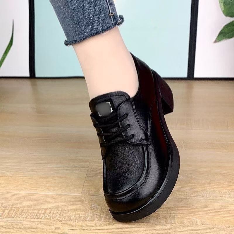 Ženske loaferice od PU kože s debelim petom, jesenji britanski stil, vezice, svakodnevne casual cipele