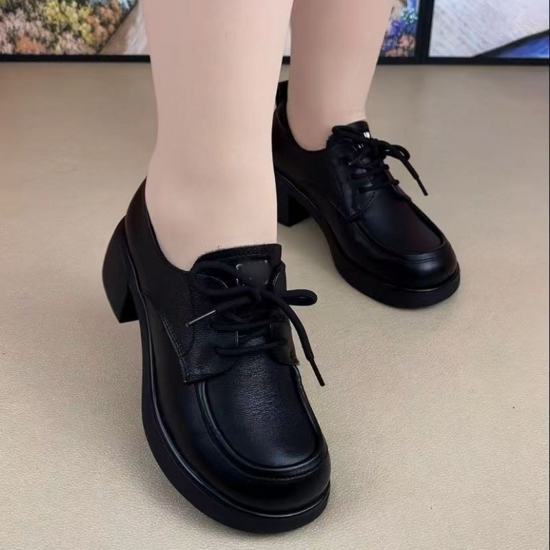 Ženske loaferice od PU kože s debelim petom, jesenji britanski stil, vezice, svakodnevne casual cipele