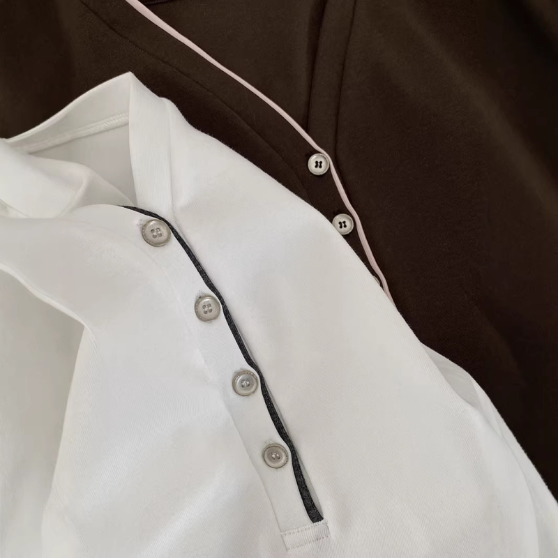 Ženski ljetni T-shirt s V izrezom, uska linija, blok boja, kratki rukavi, lažni dvodijelni top s gumbima, 2727