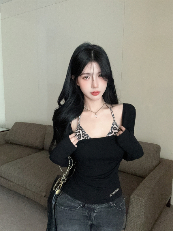 Dvodijelni set s leopard uzorkom halter vrh i dugi rukavi