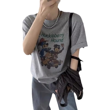 Ženski pamukasti T-shirt kratkih rukava s okruglim izrezom, američki retro stil, ljeto 2024, otisak, svestran, laskav kroj
