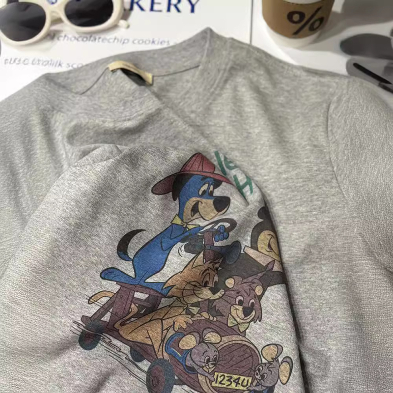 Ženski pamukasti T-shirt kratkih rukava s okruglim izrezom, američki retro stil, ljeto 2024, otisak, svestran, laskav kroj