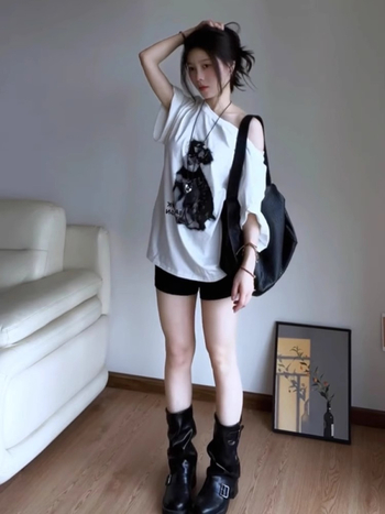 Bijeli ženski pamuk T-shirt s otiskom šteneta, kratki rukavi, slobodan kroj, ljetni top