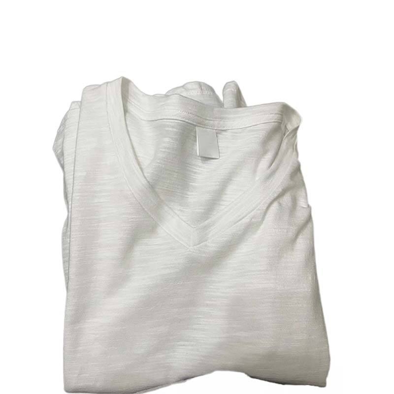 Ženski lagani bijeli T-shirt s V-izrezom, kratki rukavi, opuštena silueta, slub pamuk