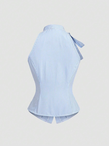 Ženski halter top s prugama, bez rukava, kratki ljetni komad, francuski nadahnut dizajn, vizualno sužava struk