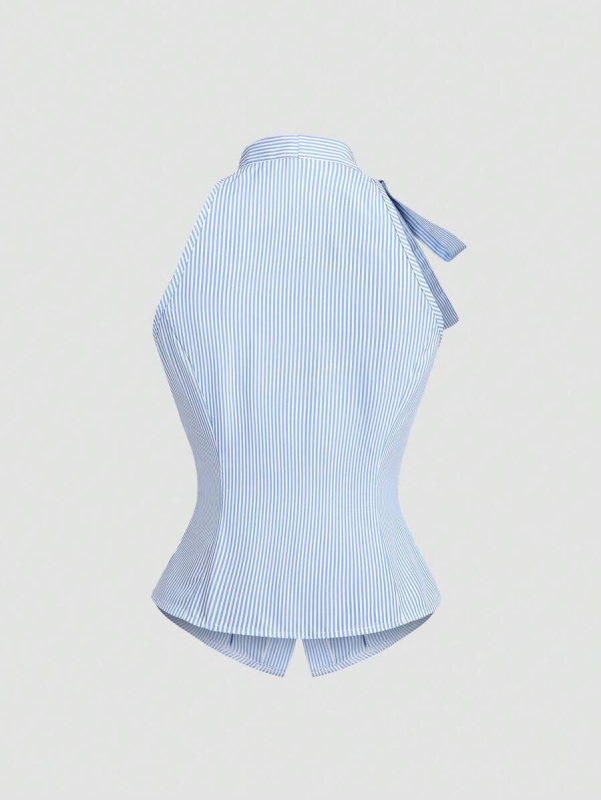 Ženski halter top s prugama, bez rukava, kratki ljetni komad, francuski nadahnut dizajn, vizualno sužava struk