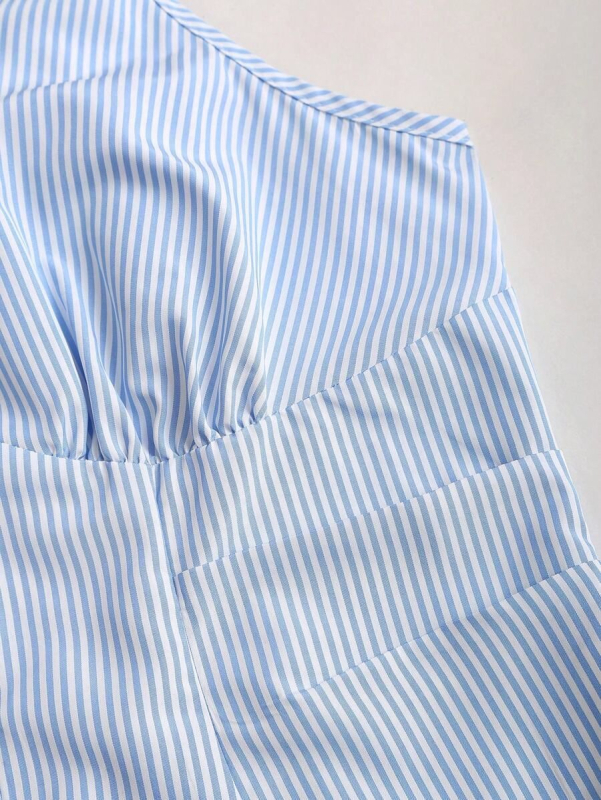 Ženski halter top s prugama, bez rukava, kratki ljetni komad, francuski nadahnut dizajn, vizualno sužava struk