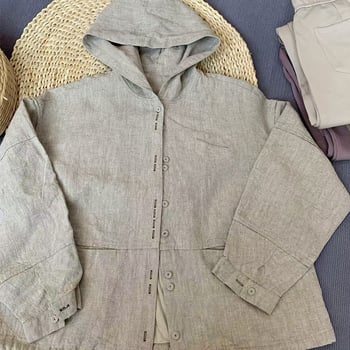 Ženski kapuljača top za zaštitu od sunca s cvjetnom izvezenom, retro casual stil, dugi rukav, tkanina od konoplje i lana