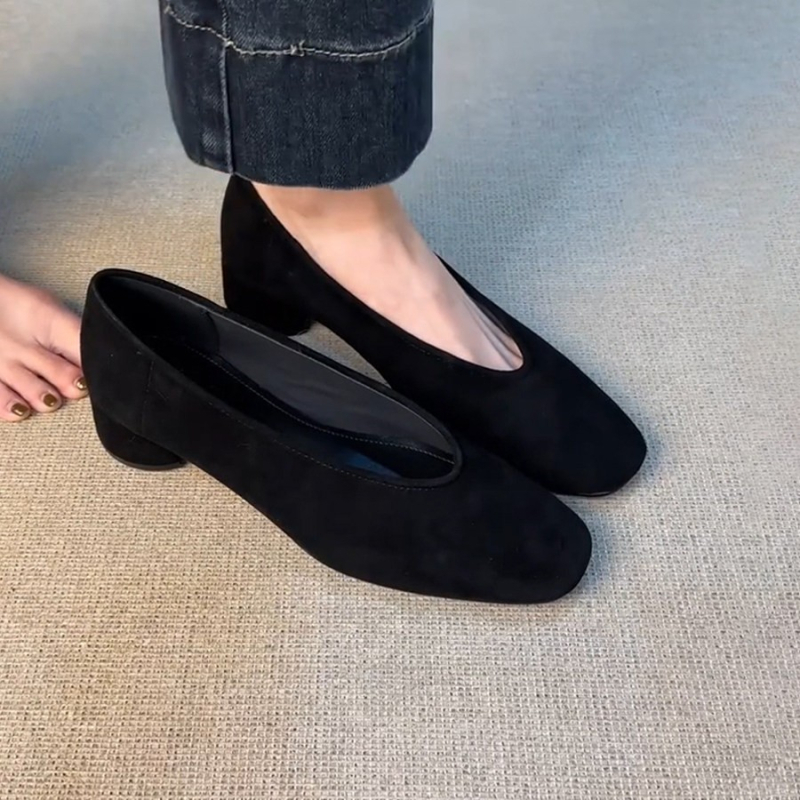 Verzija od ovčje kože – francuski stil, minimalistički dizajn, četvrtasti vrh, debeli pet, slip-on ženske cipele