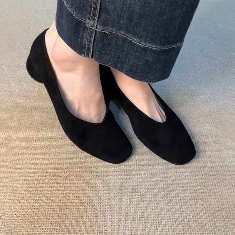 Verzija od ovčje kože – francuski stil, minimalistički dizajn, četvrtasti vrh, debeli pet, slip-on ženske cipele