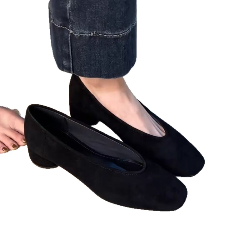 Verzija od ovčje kože – francuski stil, minimalistički dizajn, četvrtasti vrh, debeli pet, slip-on ženske cipele