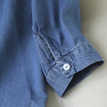 Ženska lagana denim košulja s V-izrezom i rukavima 3/4, opuštene krojenje, korejski stil, mekan casual top za proljeće i ljeto
