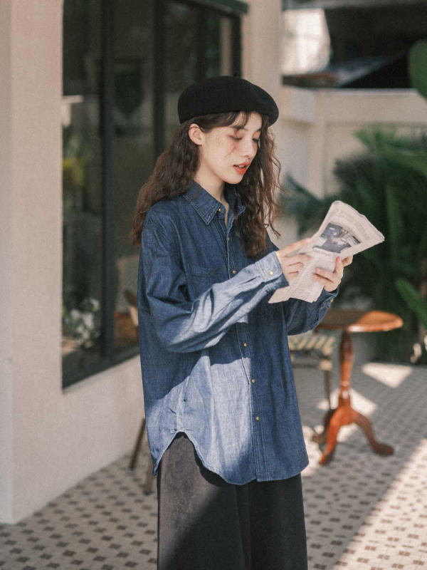 Ženska džins košulja-jakna s slojem kardigana, retro hongkonški stil, top inspiriran francuskim stilom za proljeće i jesen 2025