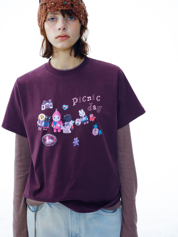 Ženski pamukasti T-shirt s brušenom teksturom, retro otisak, okrugli izrez, kratki rukavi, svestran casual top V9791