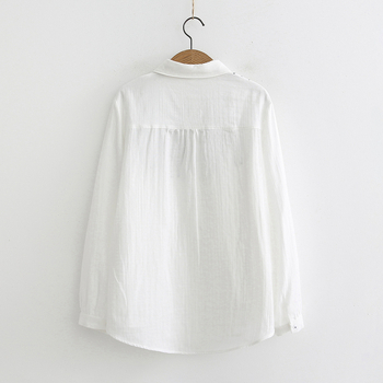 Ženska bijela pamučna bluza s izvezenim uzorkom, ležernog kroja, dugi rukav, japanski stil, top za bazu