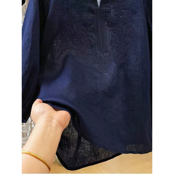 Ženska bluza s tri četvrt rukava, s ukrasnim vezom na mješavini pamuka i lana, lagani ljetni top u francuskom stilu