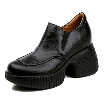 Ženske loaferice sa skrivenom petom, crne kožne cipele, 2026, ultra visoka peta, lagana potplata, za sve sezone, britanski stil