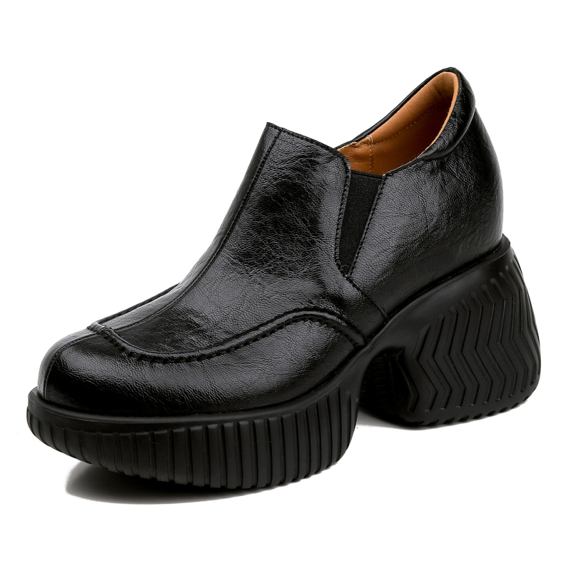 Ženske loaferice sa skrivenom petom, crne kožne cipele, 2026, ultra visoka peta, lagana potplata, za sve sezone, britanski stil