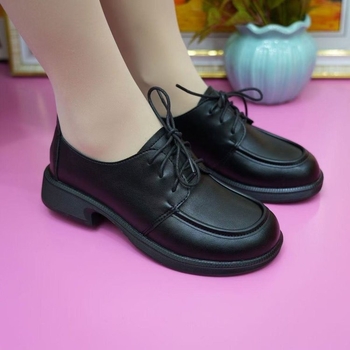 Ženske loaferice s debelim petom i vezicama, jesen 2025 - PU koža, retro stil, udobne i svestrane