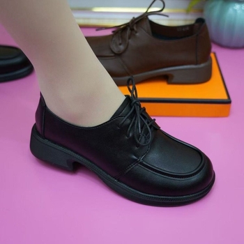 Ženske loaferice s debelim petom i vezicama, jesen 2025 - PU koža, retro stil, udobne i svestrane